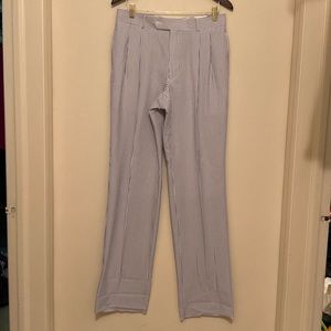 Haspel Mens 33W X 35.5 Seersucker Pants Blue & White Pleated Raw Hem New w/Tag!